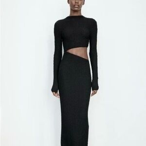 Zara Black Long Sleeve Cut-Out Dress